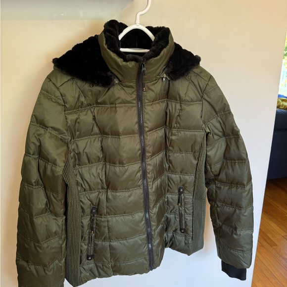 Women XXL - Midweight Down Bomber Jacket, Faux-Fur Hood & Collar - NWOT - Picture 3 of 5